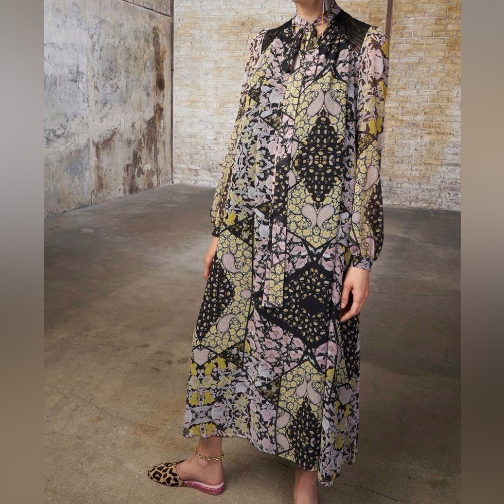 Long-Sleeve Tie-Neck Maxi Spring 2018 ready to wear Giamba by Giambattista Valli